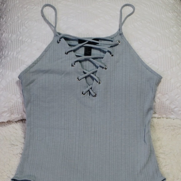 Light Blue Lace-up Bodysuit | Forever 21 - Picture 1 of 4